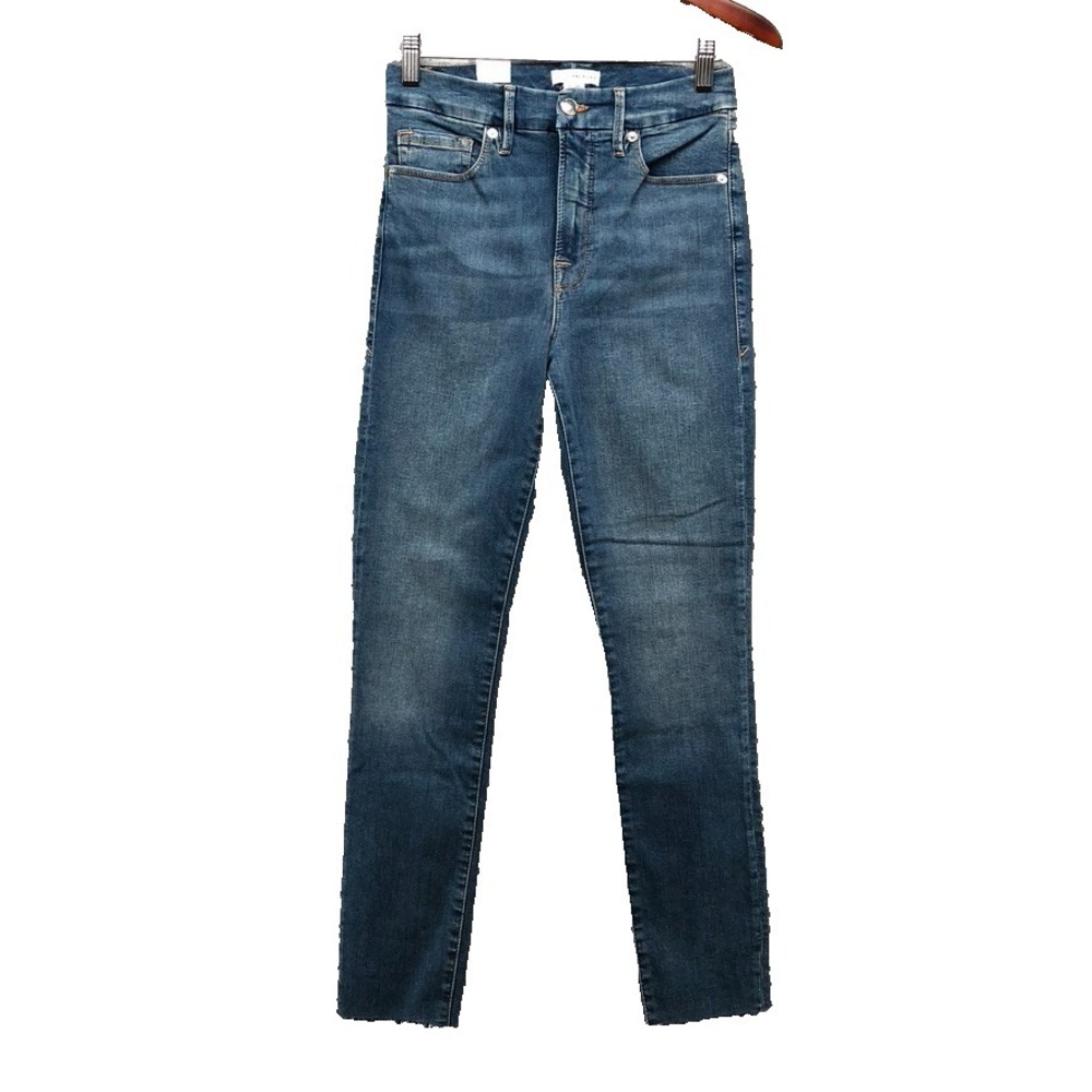 Good American Good Waist Crop Raw Hem Jeans Womens 25 0 Denim Mid Rise Classic